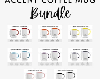 All Colors Accent Coffee Mug Size Chart Bundle, Mug Care Cards, Ceramic Mug Mockups, Printify 11oz 15oz Two Tone Mug, Digital Download