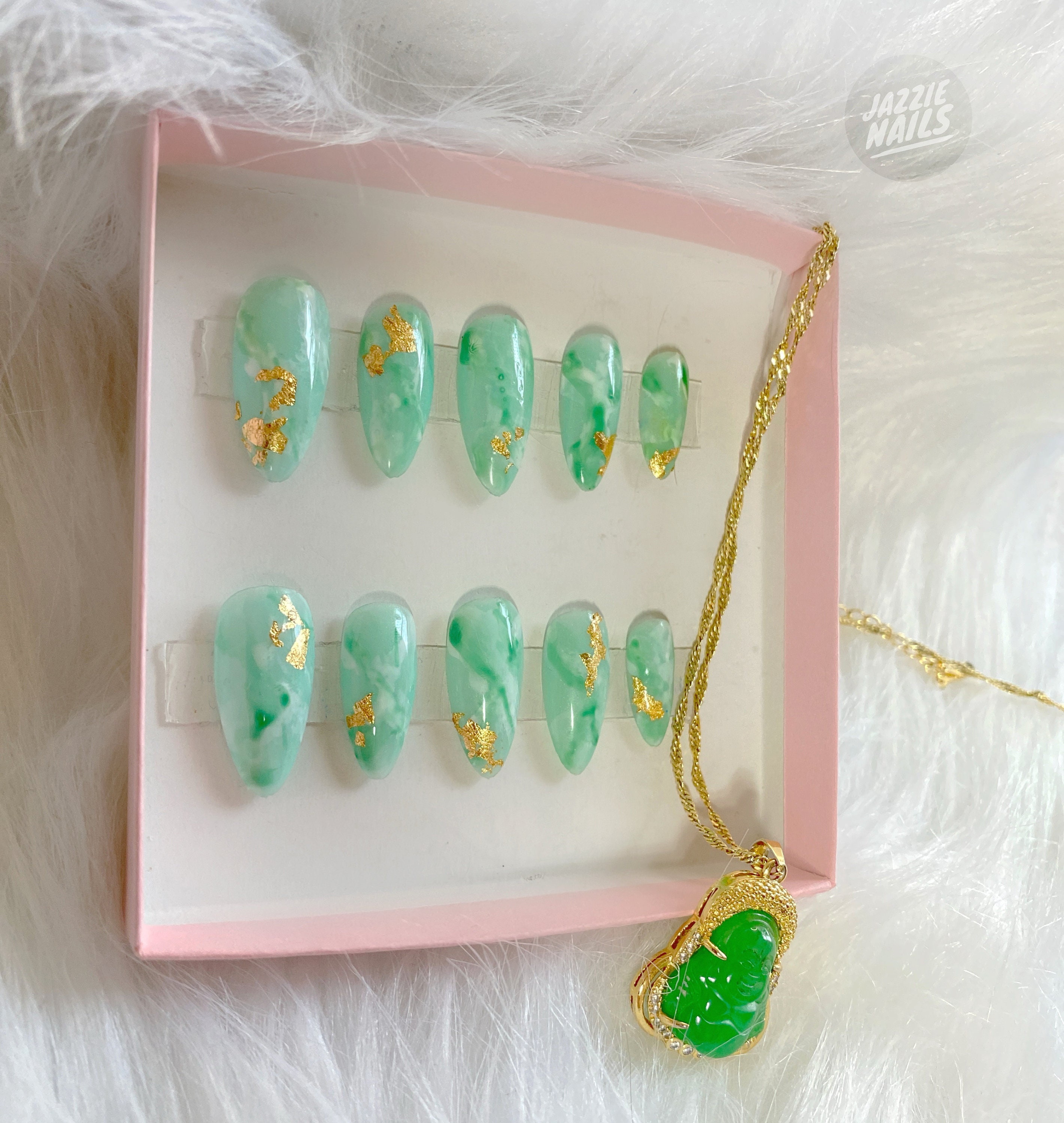 Jade Nails Crystal Gemstone Nails Fake Nails Press on Etsy