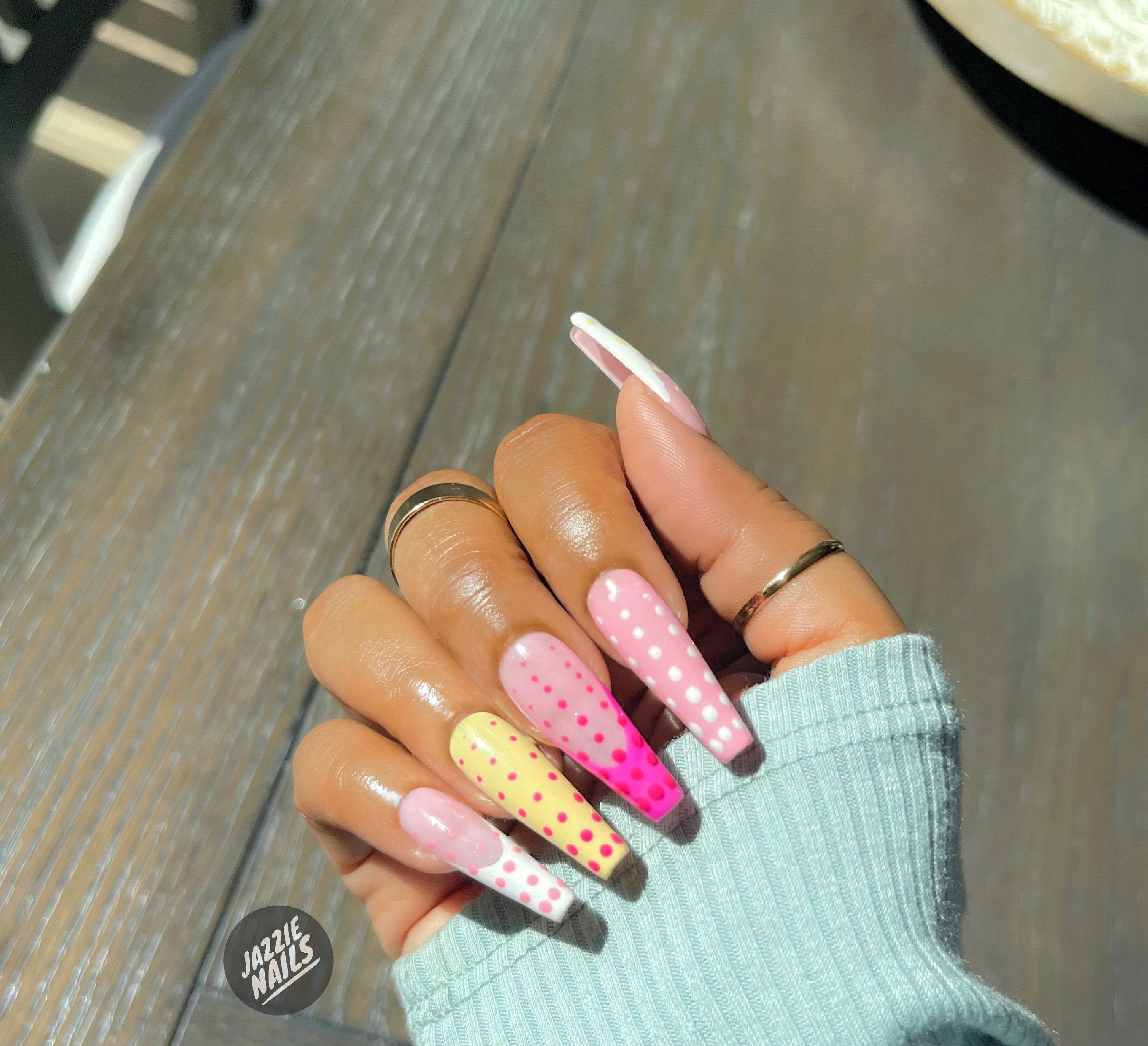 Abstract and Polka Dot French Nails Nails