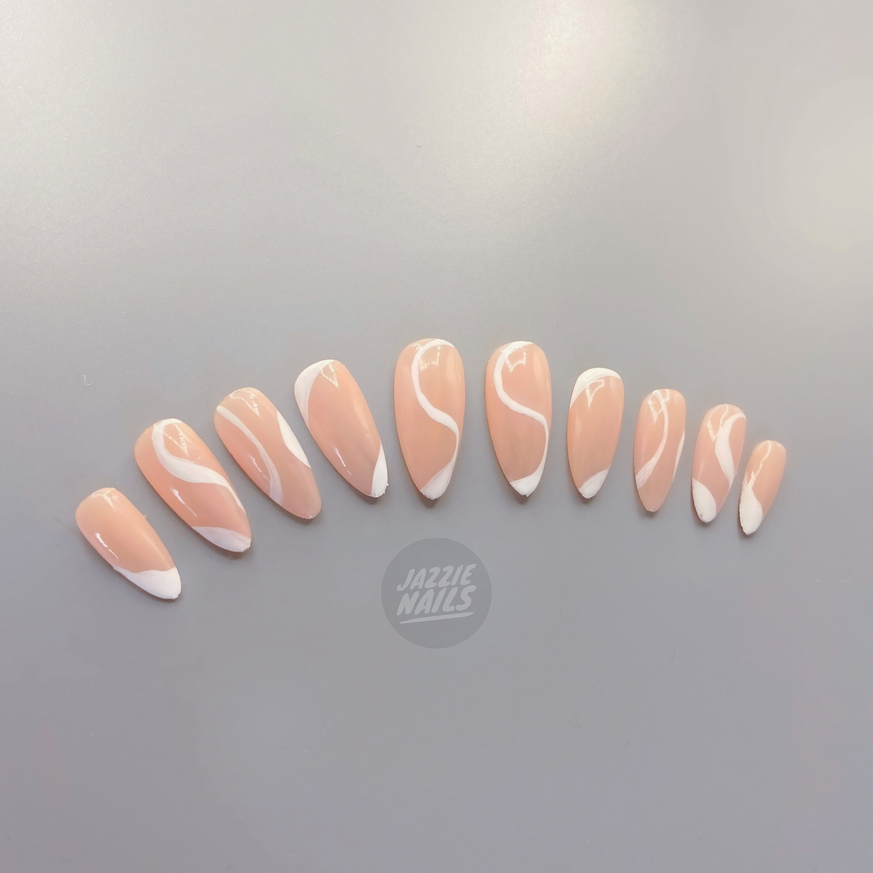 Abstract Nails White Lines and Swirls Fake Nails Press Etsy