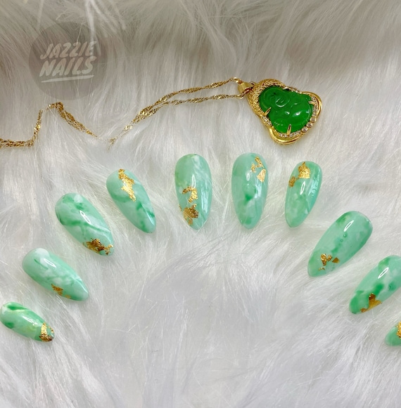 Jade nails Crystal Gemstone nails Fake Nails Press on Etsy