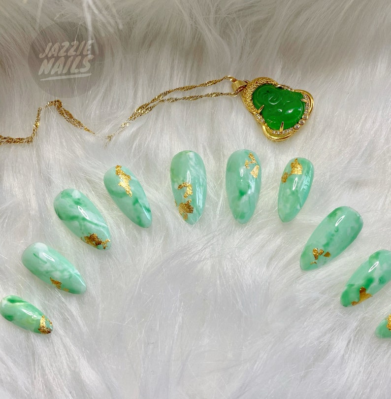 Jade nails Crystal Gemstone nails Fake Nails Press on Etsy