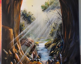 Handgeschilderd 'Inner Sanctum' acryllandschapsschilderij op canvas