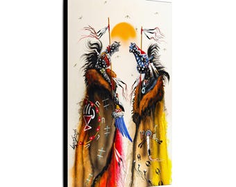 The Elders Visit 12x18 Native American Art Canvas, Matte Stretched Wall Art