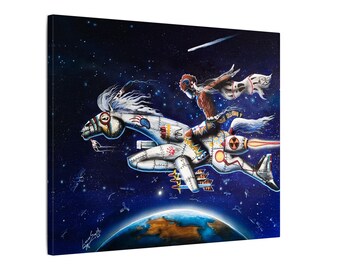 Galaxy Explorer Canvas Art, Space Horse, Wildlife Decor, 20x16 Framed Print