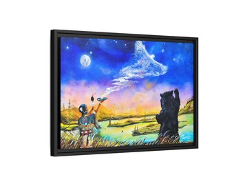 Carried Away by the Wind framed Authentic Native American Home Decor, Framed Multi-color Wall Hanging,