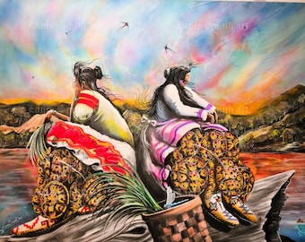 Introverted Cherokee Women Art Print, 30x40 Modern Wall Art