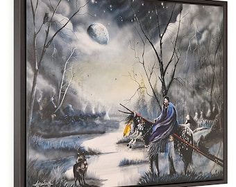 Indiaanse maan canvasafdruk, horizontale ingelijste kunst (30 x 24)