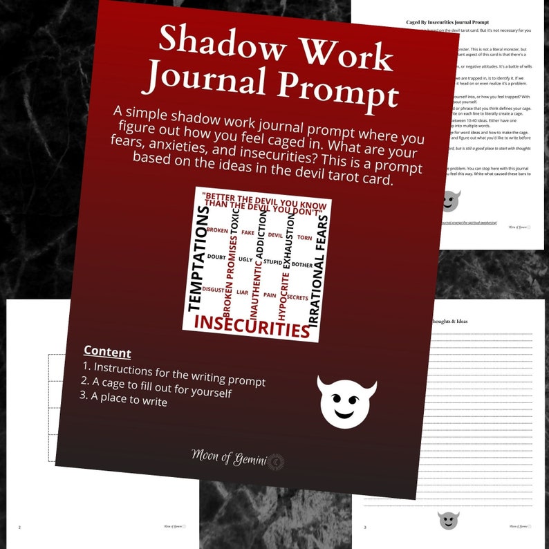 Shadow Work Caged By Insecurities Journal Prompt Devil Tarot Card image 1