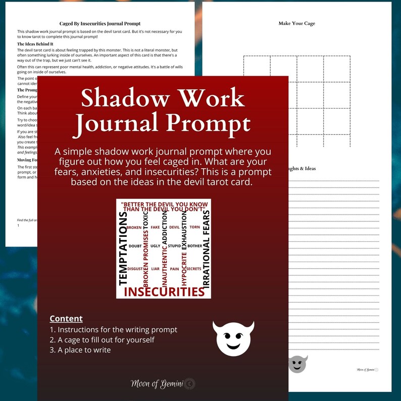 Shadow Work Caged By Insecurities Journal Prompt Devil Tarot Card image 3