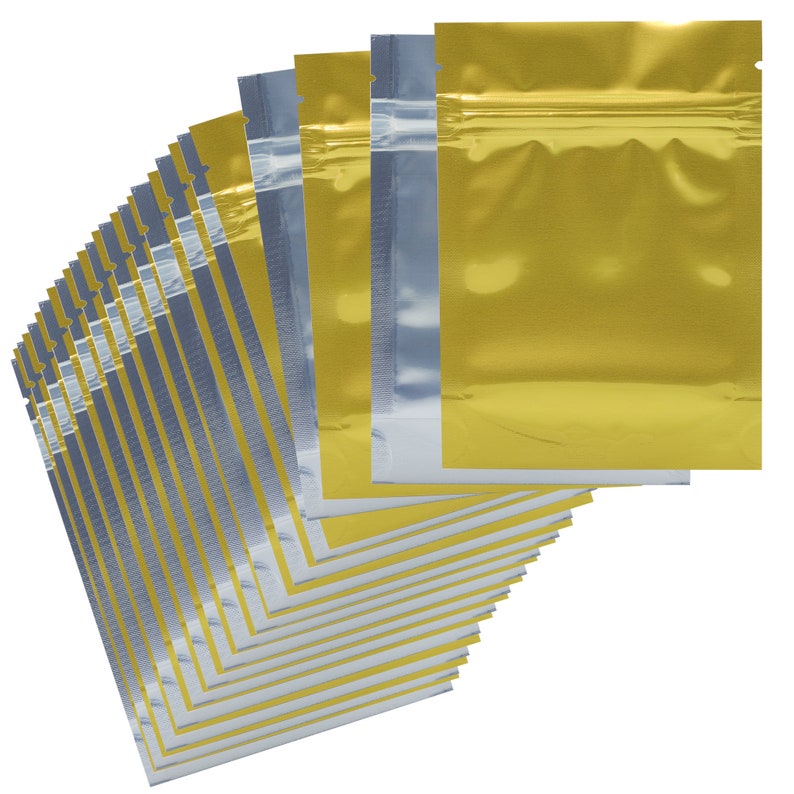 50 Pack Gloss Gold/clear Barrier Bags Smell Proof Zipper Etsy