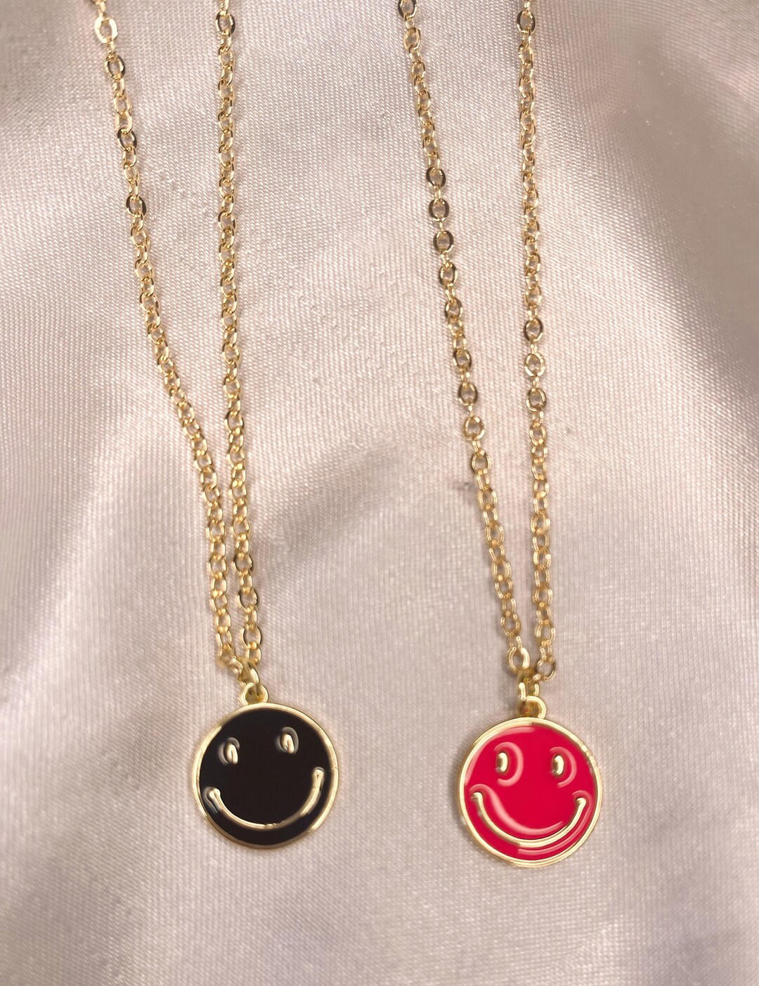 Smiley Face Charm Necklace Smiley Face Necklace Dainty Etsy