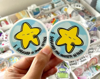 Shaky I survived an ANXIETY attack die-cut vinyl sticker - inspirational - wellness - anxiety attack - star