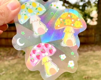 Gnome House Mushroom Suncatcher Decal - suncatcher - rainbow - sticker