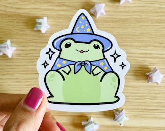 Wizard Frog die cut vinyle autocollant - résistant à l'eau - Magic - chapeau - grenouille - Wizard