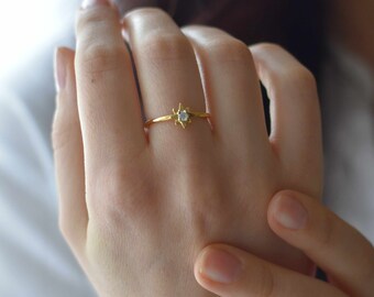 Celestial Gold Star Ring, Dainty Stackable Rings, Star Jewelry, Adjustable Jewelry, Gold Plated and, Gift for Her, Delicate Star Ring