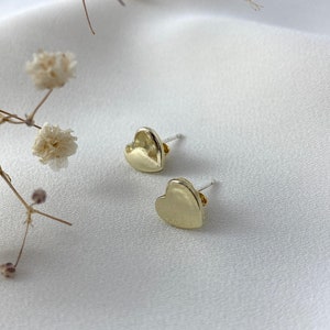 Gold Heart Stud Earrings: Dainty Stainless Steel Minimalist Jewelry