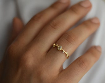 Oval Cut Zirconia Floating Ring, Gold Vermeil Ring,Branch Ring, Bridal Jewelry, Engagement Ring, Promise Ring, Elegant Gift Ideas For Her