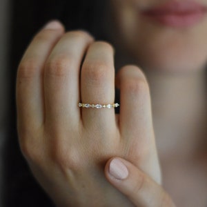 Art Deco Marquise Band, Vintage Style Ring, Antique Style Gold Band, Vermeil, Delicate Wedding Band, Bridal Jewelry, Girlfriend Gift Idea