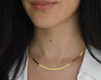 Vermeil Gold Herringbone Necklace, Chevron Necklaces, Minimalist Choker in Vermeil, 925 Sterling Silver Gold Plated, Elegant Git Idea