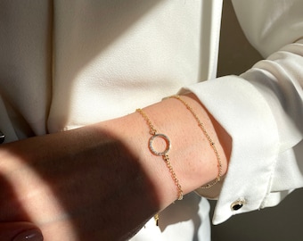 Gold Eternity Circle Bracelet: Zirconia Charm, Delicate Jewelry