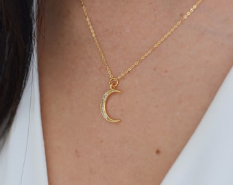 Celestial Crescent Moon Necklace, Gold, Minimalist Jewelry, Moon Pendant, Gifts for Her, Dainty, Crescent Moon, Dainty, Gift Ideas