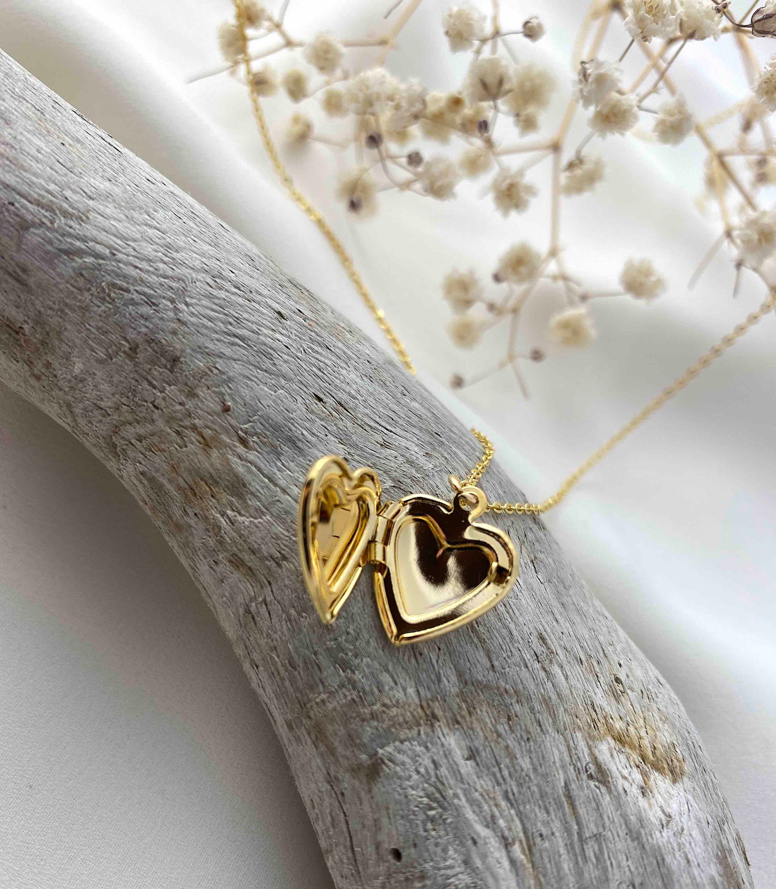 14K Gold Plated CZ Heart Locket Necklace For Women Elegant Minimalist