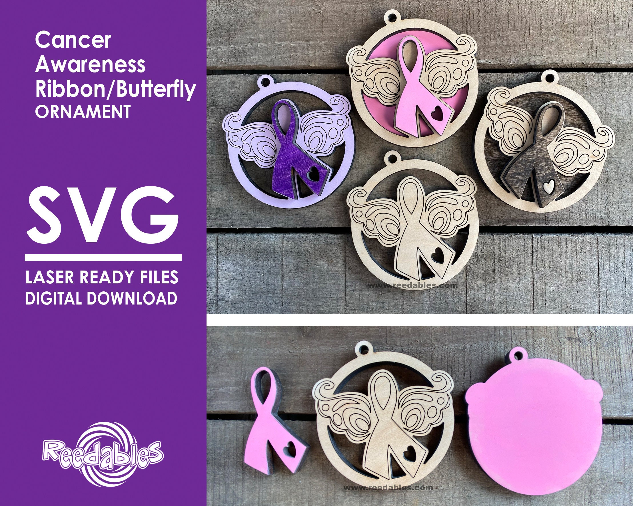Awareness Ribbon Butterfly Ornament SVG – Cancer Awareness, Laser‑Ready Digital File for Crafts & Gifts