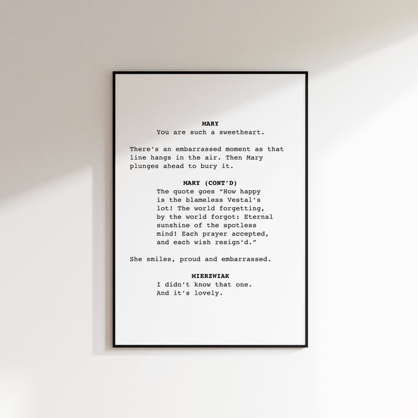 Eternal Sunshine of The Spotless Mind Screenplay Printable Wall Art, Movie Script Quotes, Trendy Aesthetic Film Poster, Classic Typography