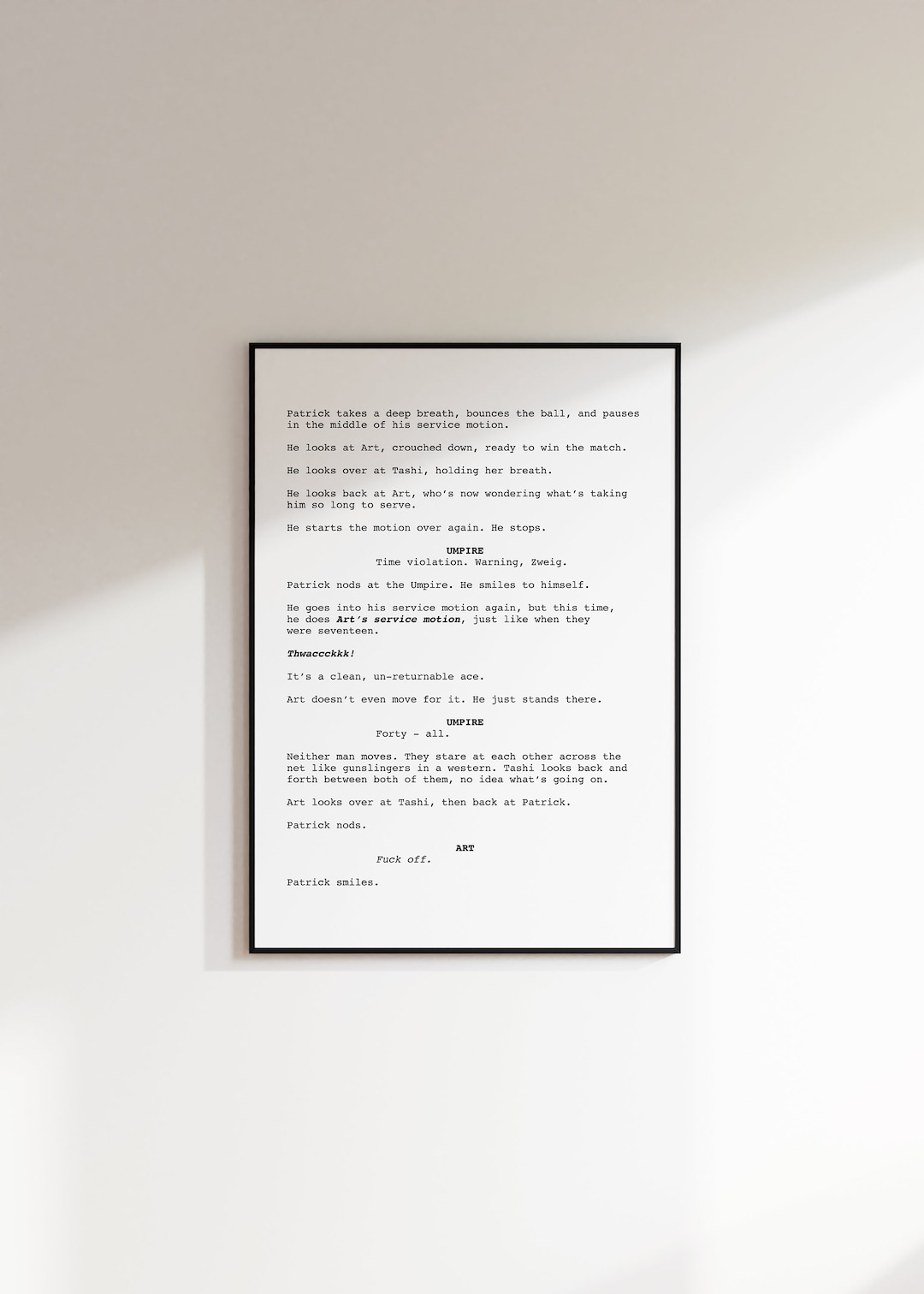 Challengers Printable Screenplay Poster, Patrick Art & Tashi Ending