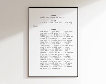 When Harry Met Sally Printable Screenplay, New Year&#39;s Eve Scene, Trendy Movie Script Wall Art, Classic Film Poster, Wedding Anniversary Gift