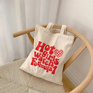 Heiße Mädchen Uhr Formel 1 Canvas Tote, Rote F1 Renntag Umhängetasche, trendige minimalistische Handtasche, Formel 1 Girly wiederverwendbare Büchertasche