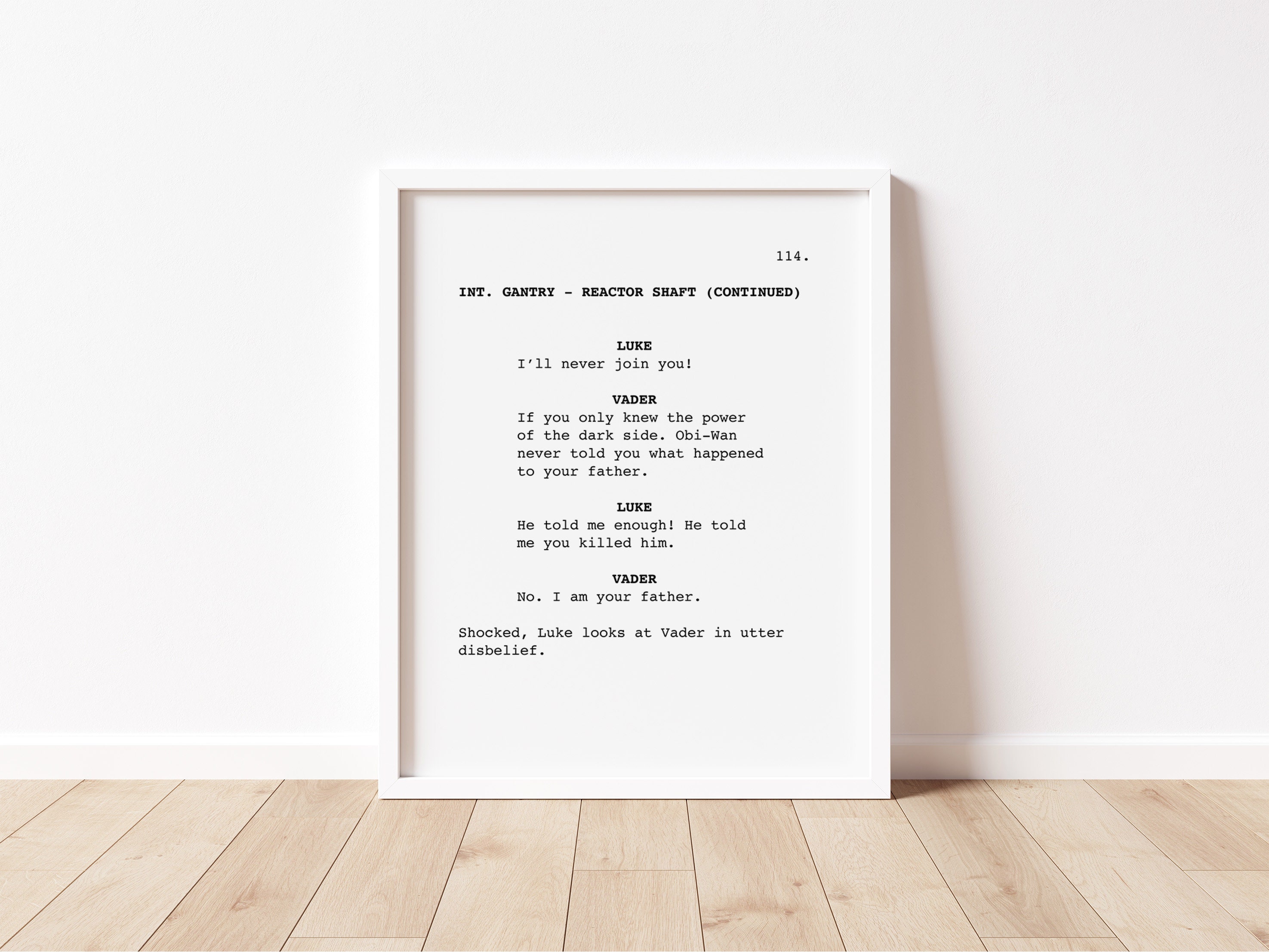 Star Wars Screenplay i Am Your Father Darth Vader Luke Skywalker Wall
