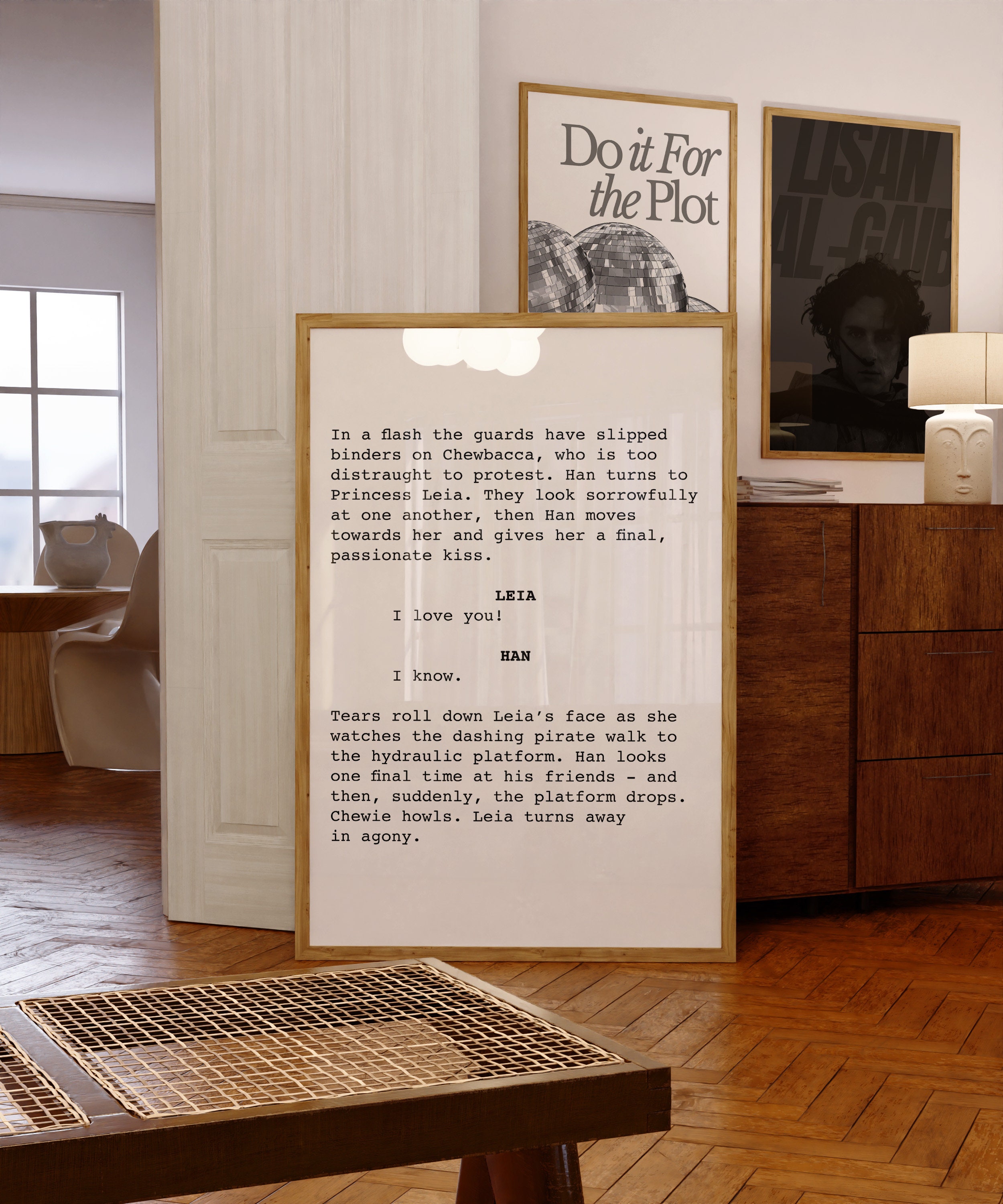 Star Wars Screenplay Printable Art, I love you, I know, Han Solo Princess Leia, Trendy Movie Script Decor, George Lucas Film Poster