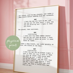 10 Things I Hate About You Screenplay, Physical Print, Trendy Film Script Poster, Heath Ledger Movie Quotes, Aesthetic Rom-Com Wall Art