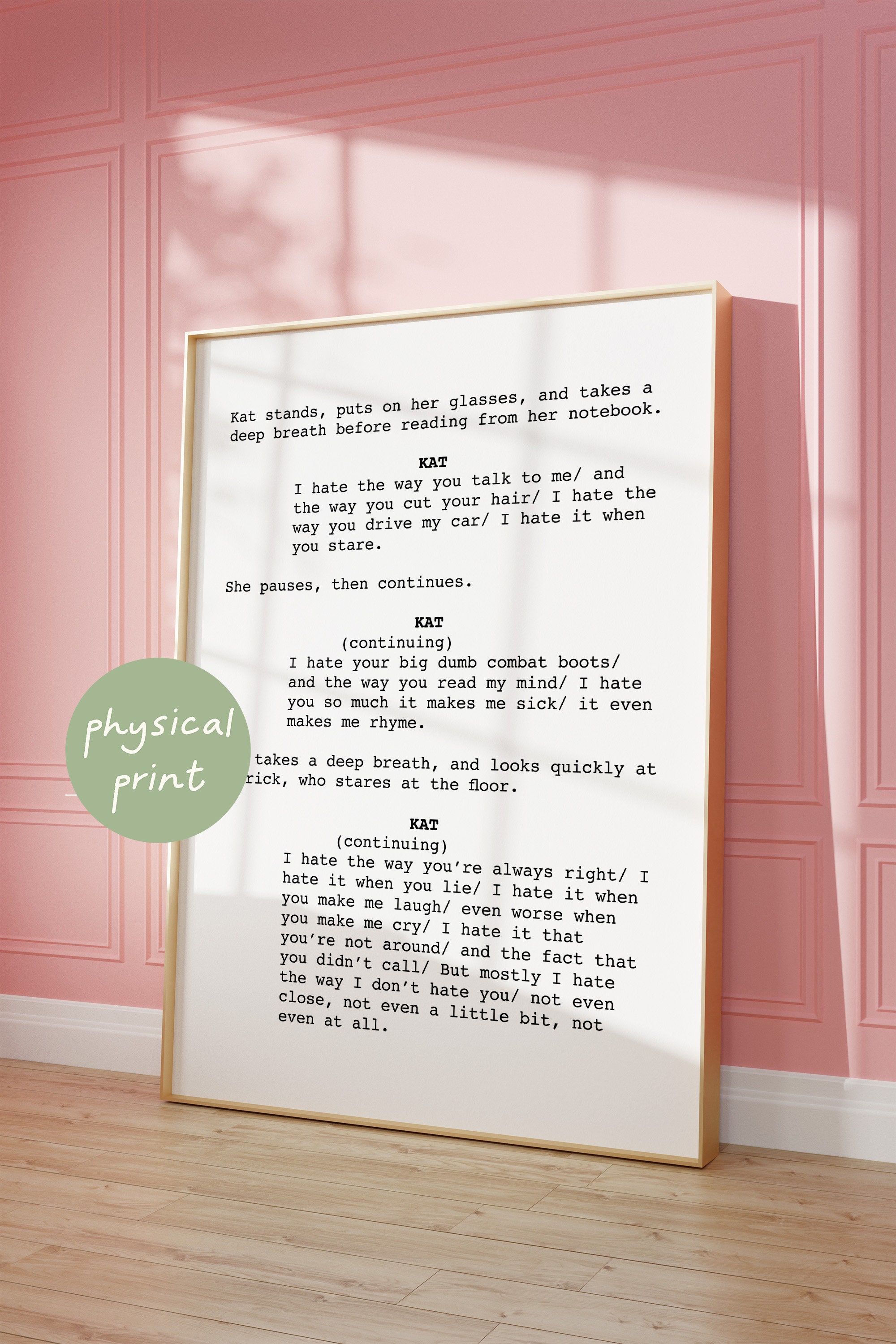 10 Things I Hate About You Screenplay, Physical Print, Trendy Film Script  Poster, Heath Ledger Movie Quotes, Aesthetic Rom-com Wall Art - Etsy, image size:2000x3000