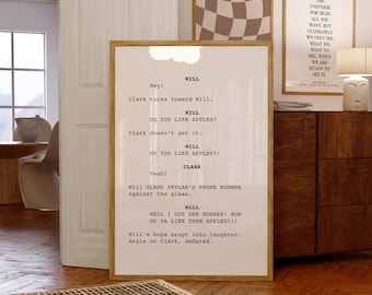 Good Will Hunting Screenplay Printable Art, Do you like apples, Trendy Movie Script Digital Print, Film Poster, Matt Damon Movie Quotes