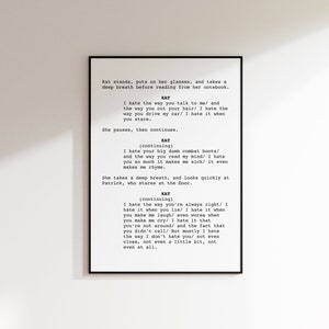 10 Things I Hate About You Printable Screenplay, Trendy Film Script Poster, Heath Ledger Movie Quotes, Aesthetic Rom-Com Wall Art