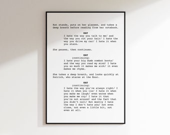 10 Things I Hate About You Printable Screenplay, Trendy Film Script Poster, Heath Ledger Movie Quotes, Aesthetic Rom-Com Wall Art
