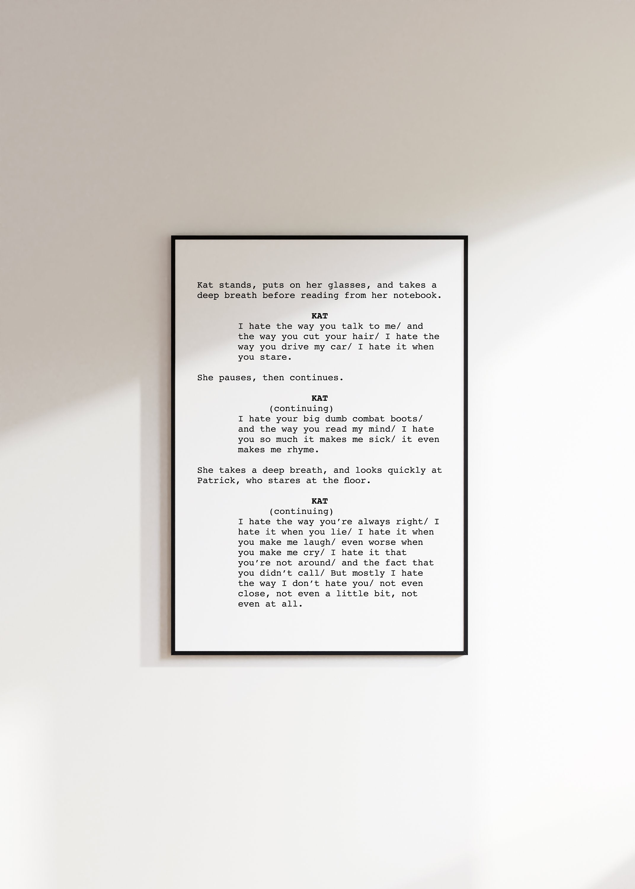 10 Things I Hate About You Screenplay, Physical Print, Trendy Film Script  Poster, Heath Ledger Movie Quotes, Aesthetic Rom-com Wall Art - Etsy, image size:2143x3000