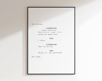 Eternal Sunshine of The Spotless Mind Screenplay Printable Wall Art, Movie Script Quotes, Trendy Aesthetic Film Poster, Gallery Wall Decor