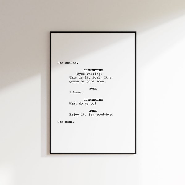 Eternal Sunshine of The Spotless Mind Screenplay Printable Wall Art, Movie Script Quotes, Trendy Aesthetic Film Poster, Gallery Wall Decor