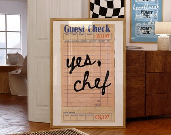 Yes, Chef Guest Check Printable Wall Art, Trendy Cute Art Print, Aesthetic Gallery Wall Decor, The Bear TV Show Quote, Kitchen and Dining