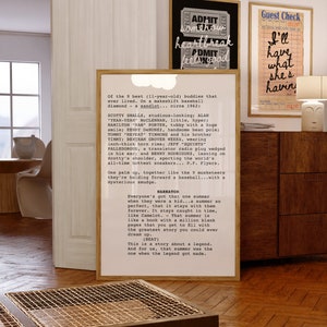 The Sandlot Screenplay Printable Art, Opening Scene, Trendy Movie Script Digital Print, Baseball Sports Film Poster, Famous Movie Quotes