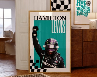 Lewis Hamilton Formula 1 Poster, Printable F1 Wall Art, Mercedes AMG Petronas, Trendy Aesthetic Race Day Decor, Driver Digital Print