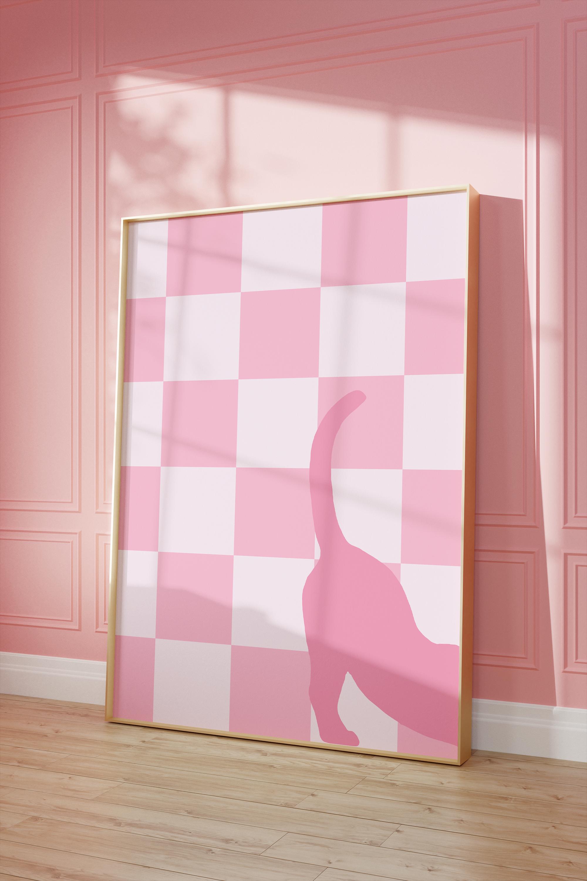 Checked Cat Checkered Cat Stretching Printable Poster, Trendy Digital Wall Art, Cat ...