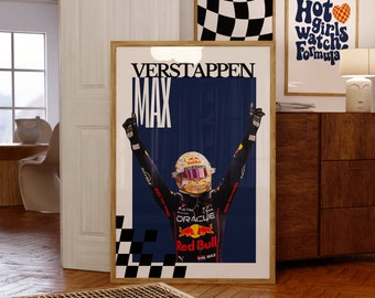 Max Verstappen Formula 1 Poster, Printable F1 Wall Art, Red Bull Racing, Trendy Aesthetic Race Day Decor, Driver Digital Print