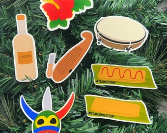 Puerto Rico Sticker Pack Waterproof | Individual Stickers or Full Pack | Coquito, Vejigangte, Güiro, Plenera, Pasteles, Amapola, Ketchup