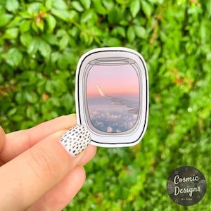 Janela de avião ao pôr do sol | Adesivo à prova d'água | Adesivo fofo para - laptops, garrafas de água, carros, etc.