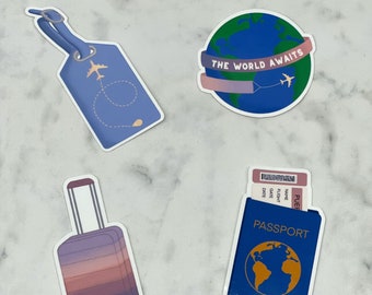 Travel Sticker Pack Waterproof | Individual Stickers or Full Pack | Passport, Boarding Pass, Luggage Tag, Suitcase, World, Airplane Airline